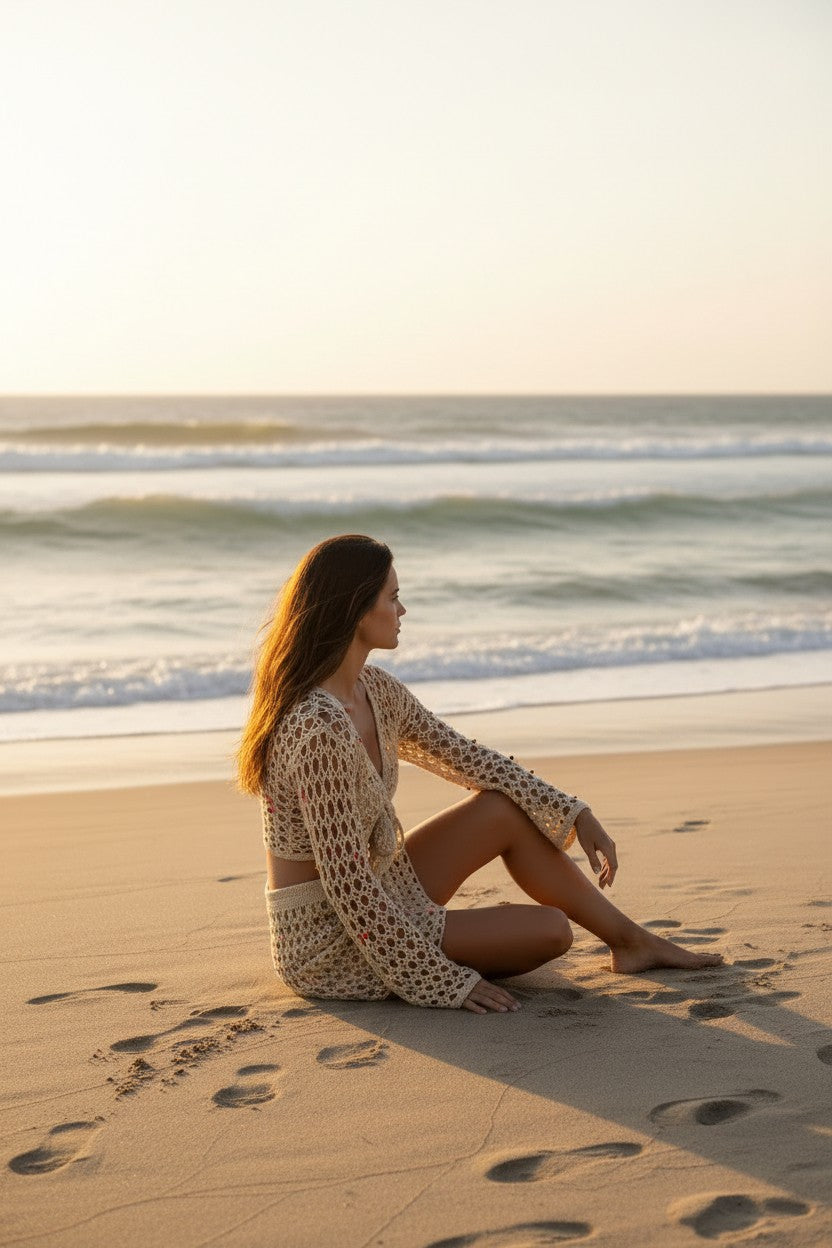 Beaded Crochet Tie-Front Top T703