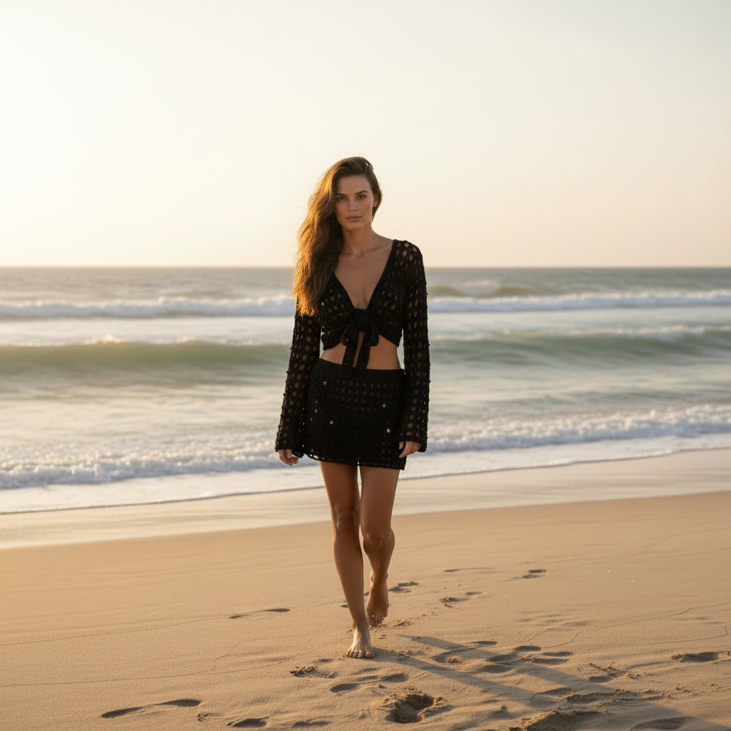 Beaded Crochet Mini Skirt B702