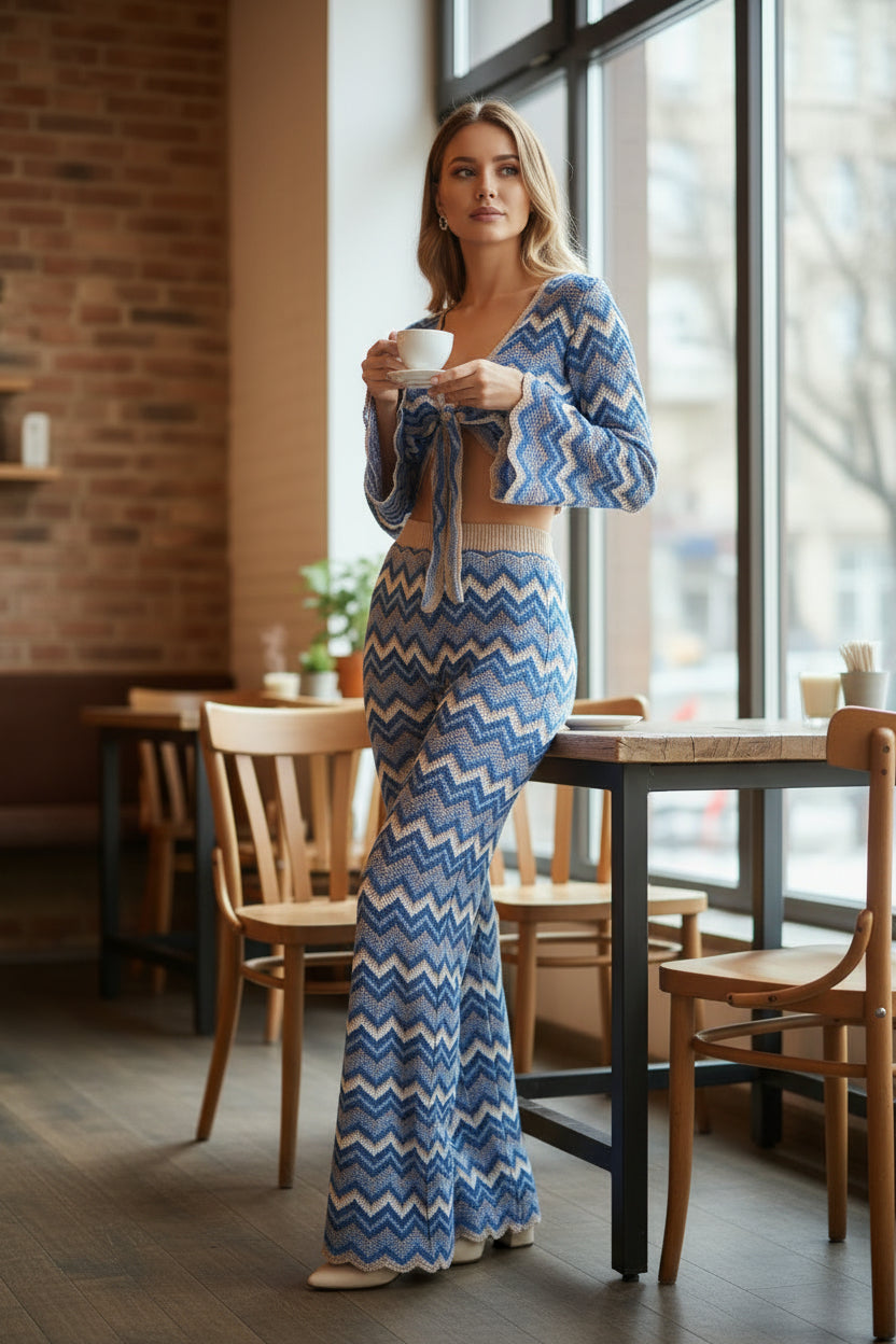 Chevron Knit Flared Pants
