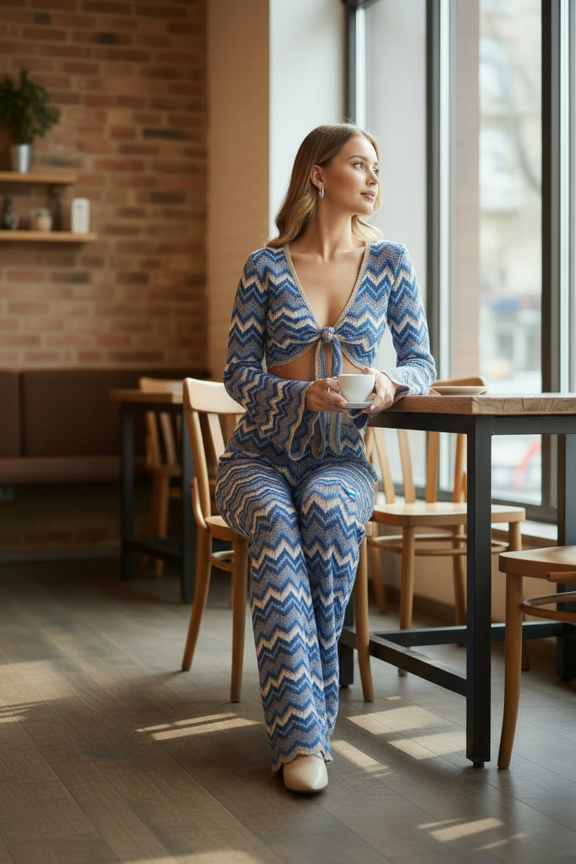 Chevron Knit Flared Pants