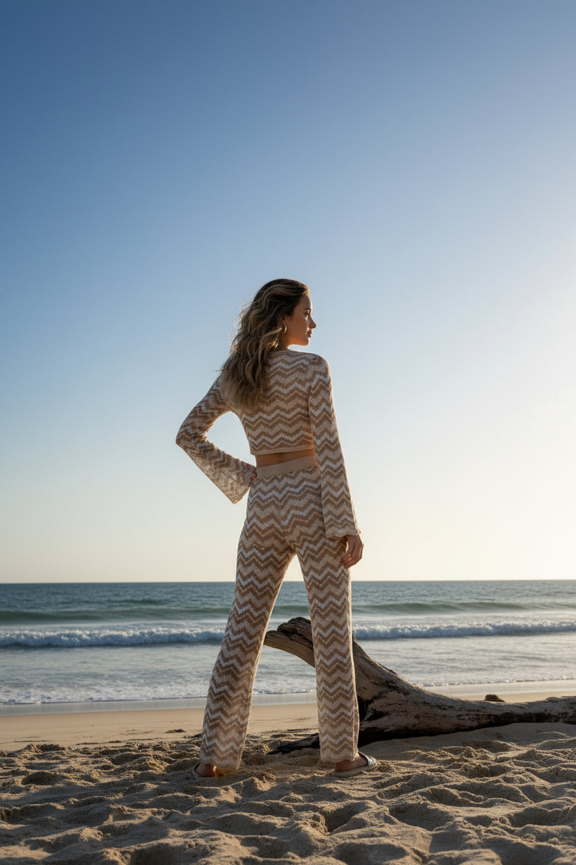 Chevron Knit Flared Pants